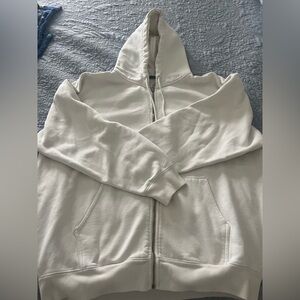Brandy Melville White Zip-Up Hoodie- oversized